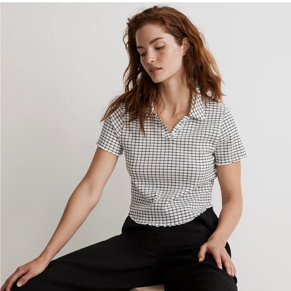Madewell Crinkle Polo Crop Tee Sz XS NWT - Picture 1 of 7